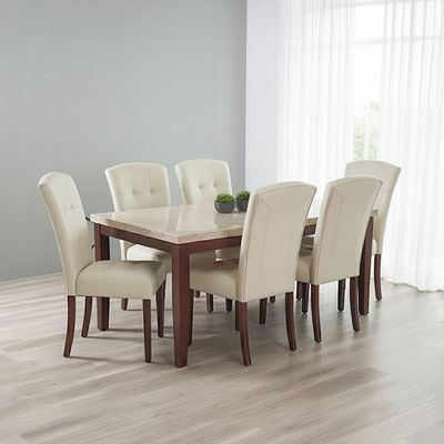 Brody 6 Seater Marble Dining Table - Beige / Dark 