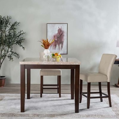 Brody Counter Height Dining Set- Beige / Dark Walnut
