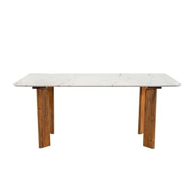 طاولة طعام ماسايا 8 مقاعد من الرخام/الخشب الصلب - أبيض/جوز