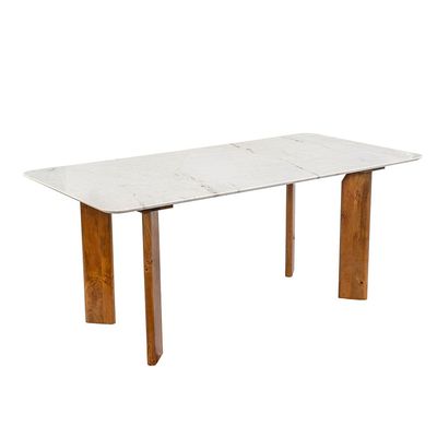 طاولة طعام ماسايا 8 مقاعد من الرخام/الخشب الصلب - أبيض/جوز