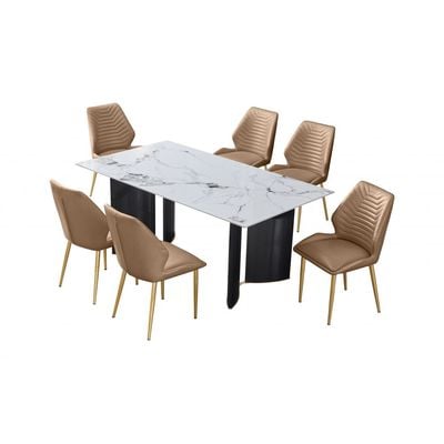 Niva 1+6-Seater Dining Set Sintered Stone - White/Grey/Black - With 2-Year Warranty