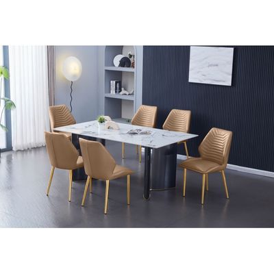 Niva 1+6-Seater Dining Set Sintered Stone - White/Grey/Black - With 2-Year Warranty