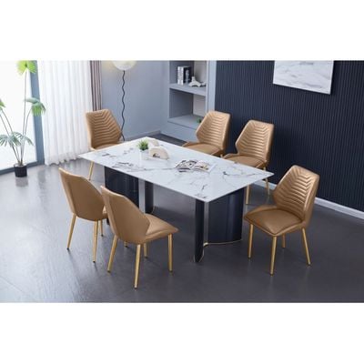 Niva 1+6-Seater Dining Set Sintered Stone - White/Grey/Black - With 2-Year Warranty