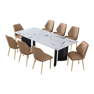 Niva 1+8 Dining Set Sintered Stone - White/Grey/Black - With 2-Year Warranty