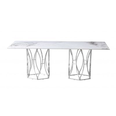 Windsor 8 Seater Dining Set W/ Windsor Dining Chair-White/Chrome