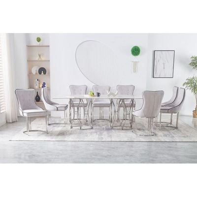 Windsor 1 + 8-Seater Dining Set with Windsor Dining Chairs - White/Chrome - With 2-Year Warranty