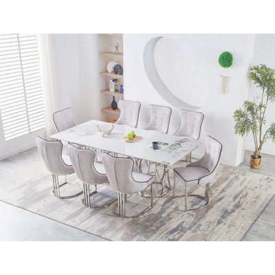 Windsor 8-Seater Dining Table Sintered Stone - White/Chrome - With 2-Year Warranty