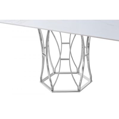 Windsor 8-Seater Dining Table Sintered Stone - White/Chrome - With 2-Year Warranty