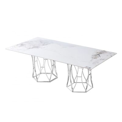 Windsor 8-Seater Dining Table Sintered Stone - White/Chrome - With 2-Year Warranty