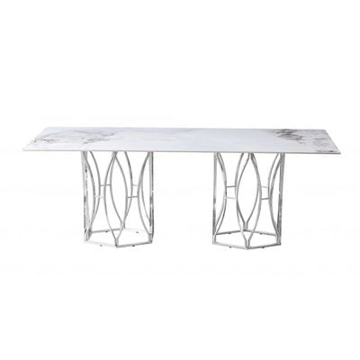 Windsor 8-Seater Dining Table Sintered Stone - White/Chrome - With 2-Year Warranty