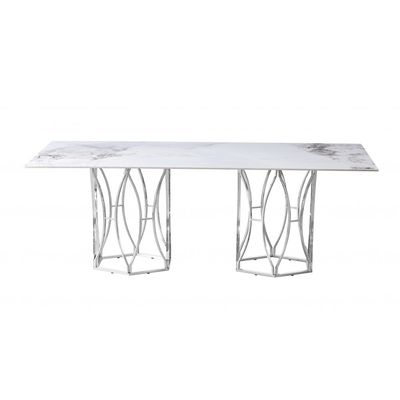 Windsor 8-Seater Dining Table Sintered Stone - White/Chrome - With 2-Year Warranty