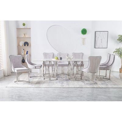 Windsor 8-Seater Dining Table Sintered Stone - White/Chrome - With 2-Year Warranty