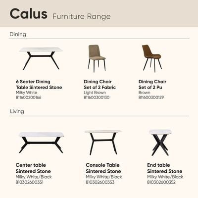 Calus 6 Seater Dining Set W/ Calus Dining Chair - Brown/Milky White/Black