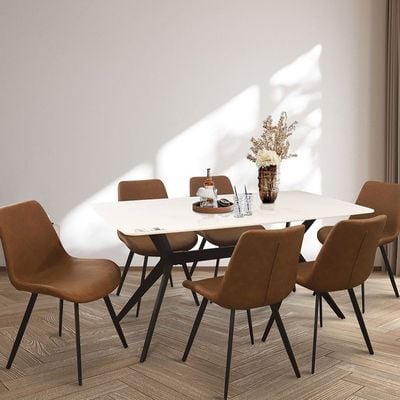 Calus 6 Seater Dining Set W/ Calus Dining Chair - Brown/Milky White/Black