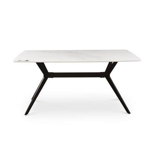 Calus 6-Seater Dining Table - Sintered Stone - Milky White/Black - With 2-Year Warranty