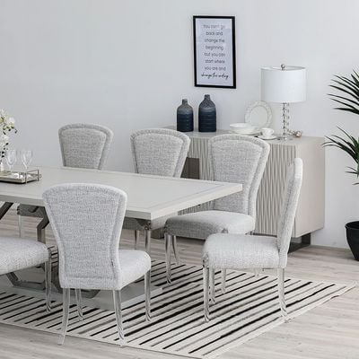 Aero 1+8 Dining Set - Antique White/Brushed Silver - With 2-Year Warranty