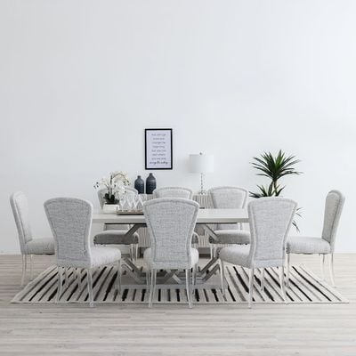 Aero 1+8 Dining Set - Antique White/Brushed Silver - With 2-Year Warranty