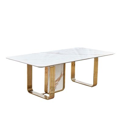 Karson Sintered Stone 8-Seater Dining Table - White/Gold - With 2-Year Warranty