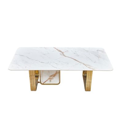 Karson Sintered Stone 8-Seater Dining Table - White/Gold - With 2-Year Warranty