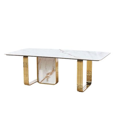 Karson Sintered Stone 8-Seater Dining Table - White/Gold - With 2-Year Warranty