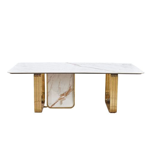 Karson Sintered Stone 8 Seater Dining Table- White/Gold