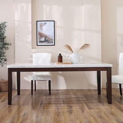 Brody 8-Seater Rectangular Marble Dining Table - White/Dark Walnut - With 2-Year Warranty