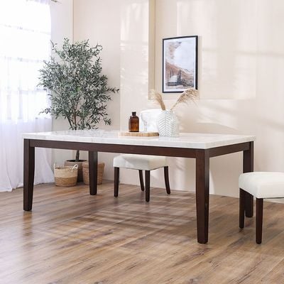 Brody 8-Seater Rectangular Marble Dining Table - White/Dark Walnut - With 2-Year Warranty