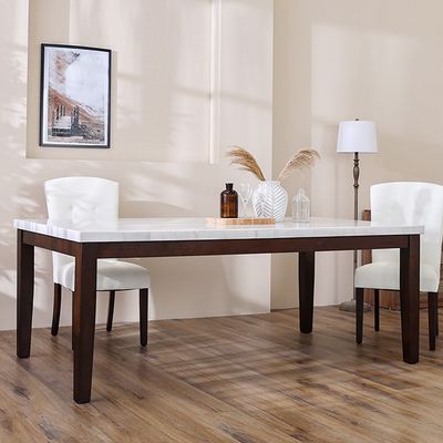 Brody 8-Seater Rectangular Marble Dining Table - White/Dark Walnut - With 2-Year Warranty