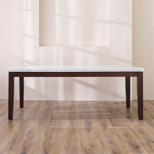 Brody 8-Seater Rectangular Marble Dining Table - White/Dark Walnut - With 2-Year Warranty