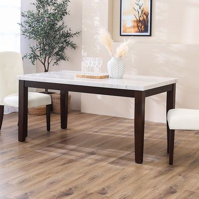 Brody 6-Seater Marble Dining Table - White/Dark Walnut - With 2-Year Warranty