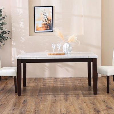 Brody 6-Seater Marble Dining Table - White/Dark Walnut - With 2-Year Warranty