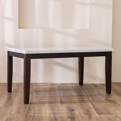 Brody 6-Seater Marble Dining Table - White/Dark Walnut - With 2-Year Warranty