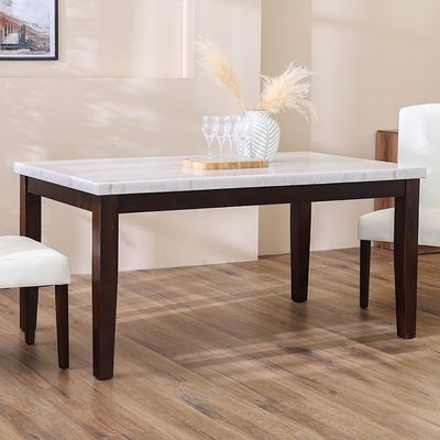Brody 6-Seater Marble Dining Table - White/Dark Walnut - With 2-Year Warranty