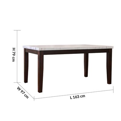 Brody 6-Seater Marble Dining Table - White/Dark Walnut - With 2-Year Warranty