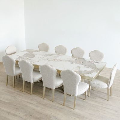 Renies 10-Seater Dining Set - White/Gold - With 2-Year Warranty