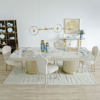 Renies 10-Seater Dining Set - White/Gold - With 2-Year Warranty