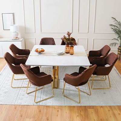 Callista 1+8-Seater Dining Set - White Marble/Brown - With 2-Year Warranty