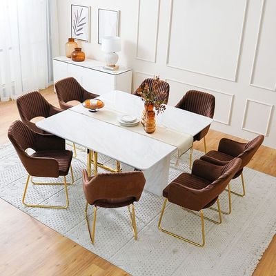 Callista 1+8-Seater Dining Set - White Marble/Brown - With 2-Year Warranty