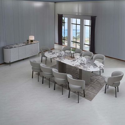 Hesdin 1+10 Highgloss Dining Set - Light Grey / Beige