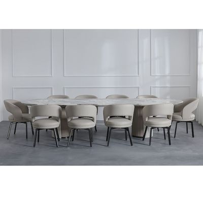 Hesdin 1+10 Highgloss Dining Set - Light Grey / Beige