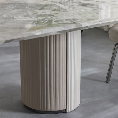Hesdin 1+10 Highgloss Dining Set - Light Grey / Beige