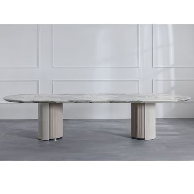 Hesdin 1+10 Highgloss Dining Set - Light Grey / Beige
