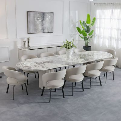 Hesdin 1+10 Highgloss Dining Set - Light Grey / Beige