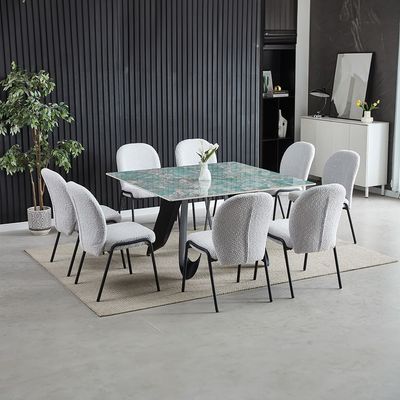 Orren 1+8-Seater Square Ceramic Dining Set - Green - With 2-Year Warranty