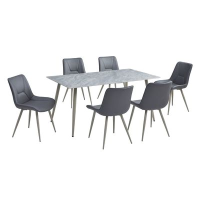 Nieto 1+6-Seater Ceramic Dining Set - Grey - With 2-Year Warranty