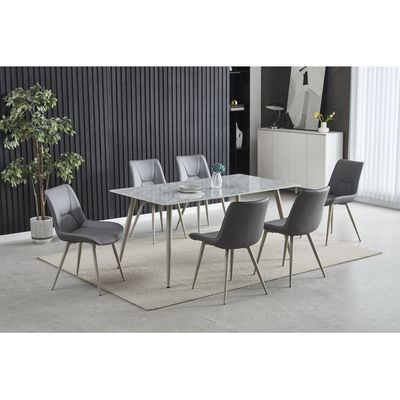 Nieto 1+6-Seater Ceramic Dining Set - Grey - With 2-Year Warranty