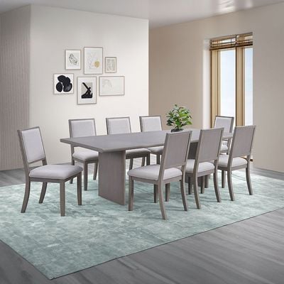 Aria 1+8-Seater Solid Wood Dining Set - Brushed Grey - With 2-Year Warranty