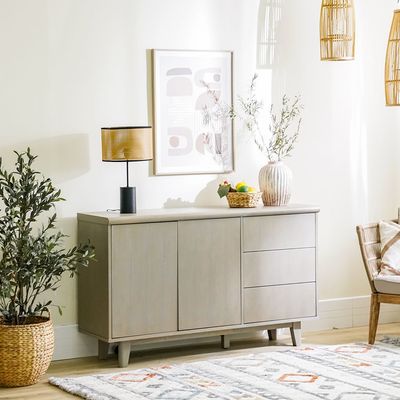 Aria 2-Door 3-Drawer Solid Wood Sideboard - Brushed Grey - With 2-Year Warranty