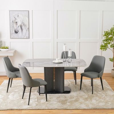 Casandra 1 + 6 Dining Set - Marble / Grey