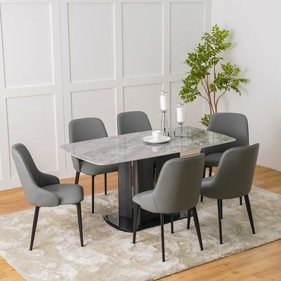 Casandra 1+6-Seater Dining Set - Marble/Grey - With 2-Year Warranty